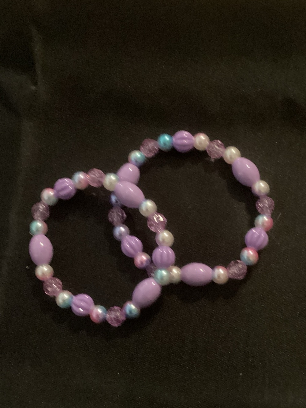Purple Beaded Stretch Bracelets - Set of 2